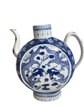 Large Chinese Blue and White Porcelain Teapot With Qianlong Mark on the Bottom